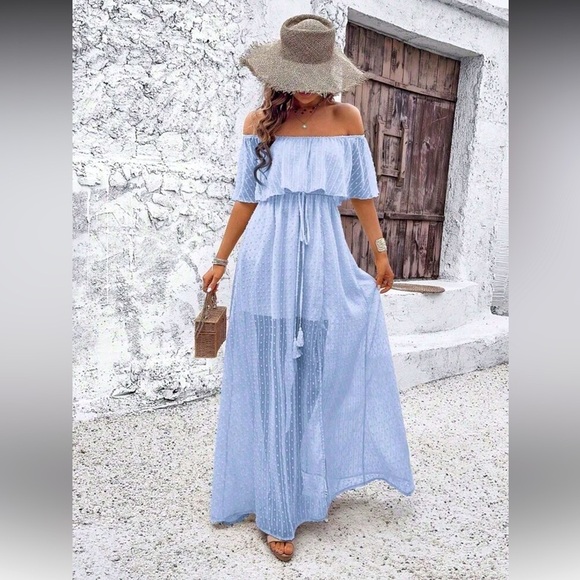 Dresses & Skirts - NEW Elegant Off-Shoulder Baby Blue Maxi Dress